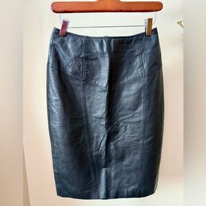 Vintage Y2K Black Leather Pencil Skirt Pelle Cuir Size 10